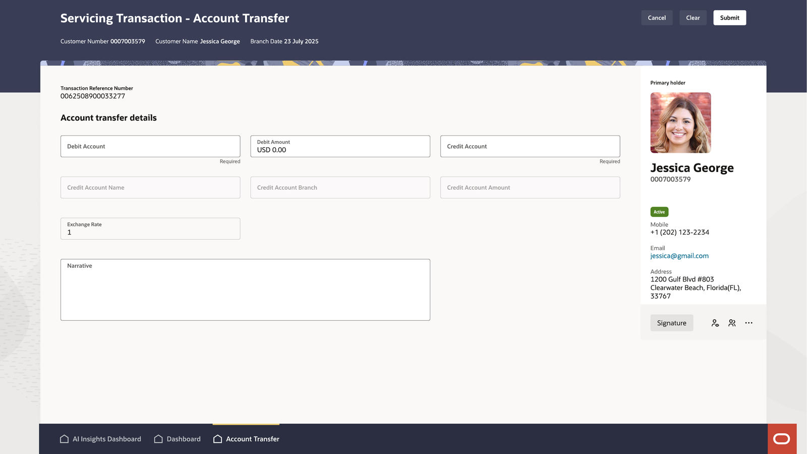 Account transfer action