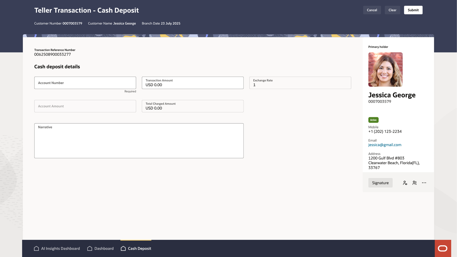 Cash deposit action