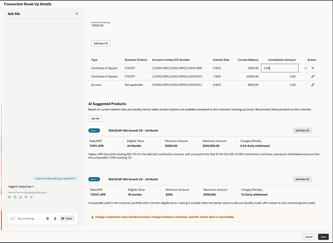 Ranked IRA product recommendations with Ask Me panel