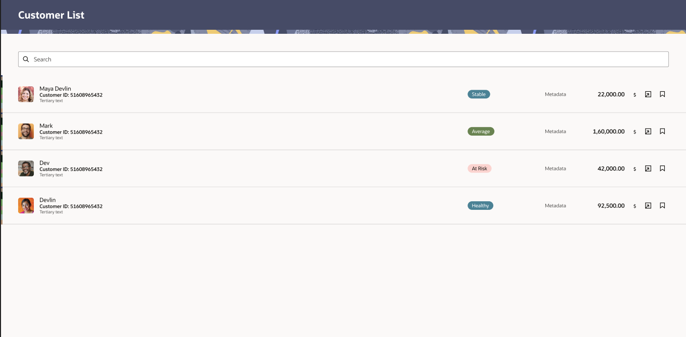 Relationship Manager customer list with financial health status