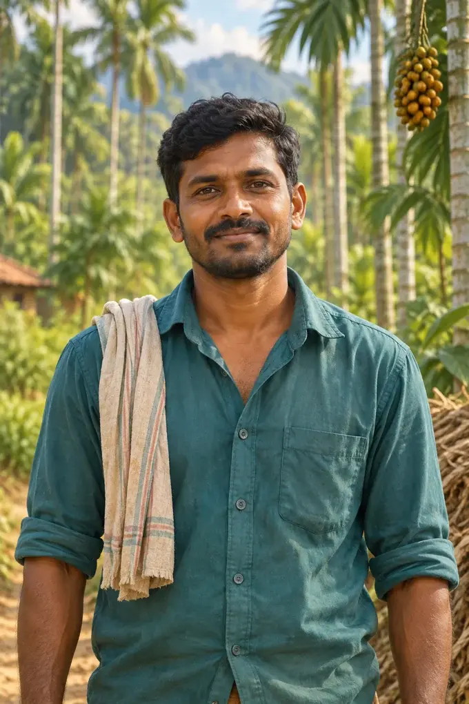 AI-generated representative illustration of a farm laborer approximately 30 years old