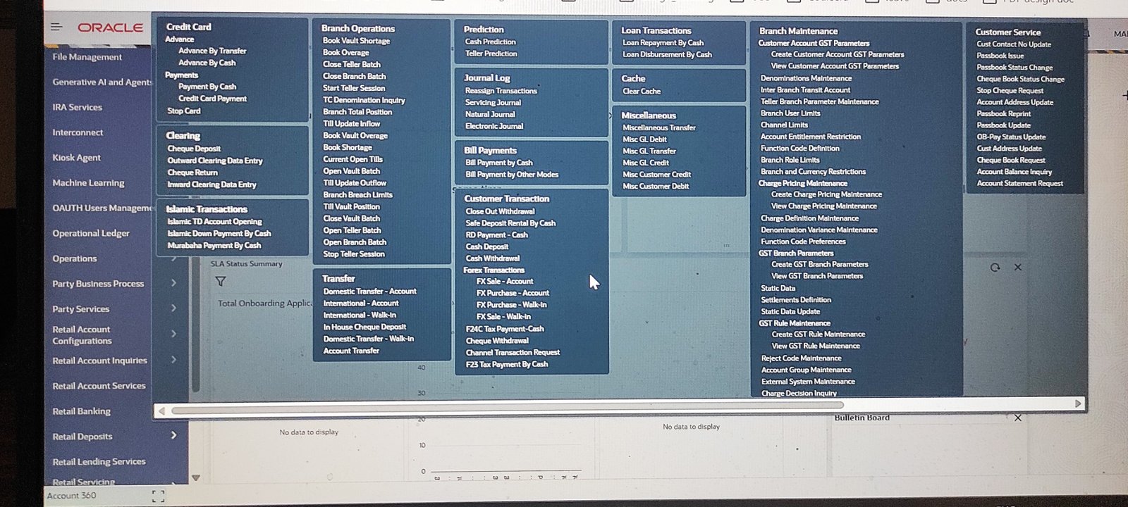 Legacy banking mega menu