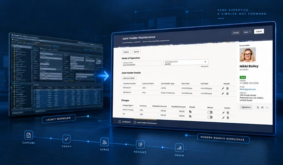 Comparison of legacy and modern branch banking workspaces