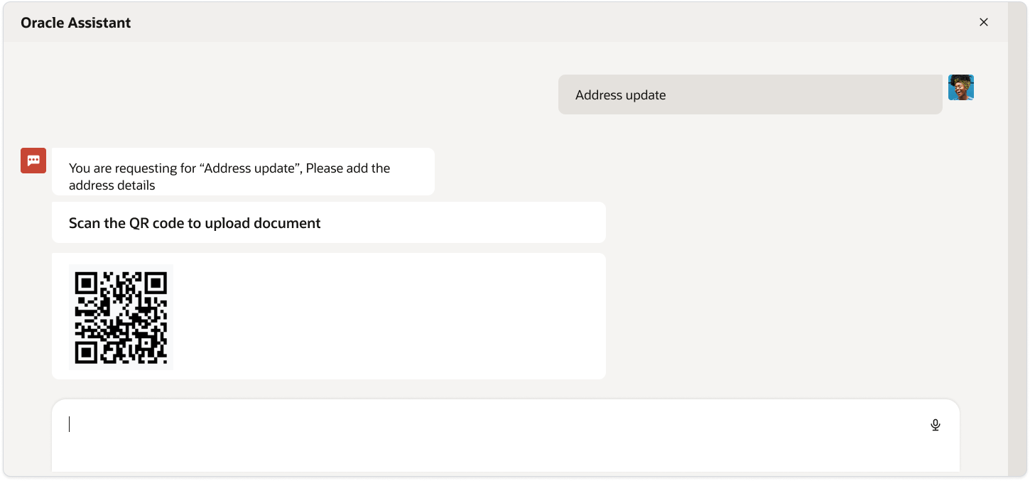 Oracle Assistant displays a QR code for document upload
